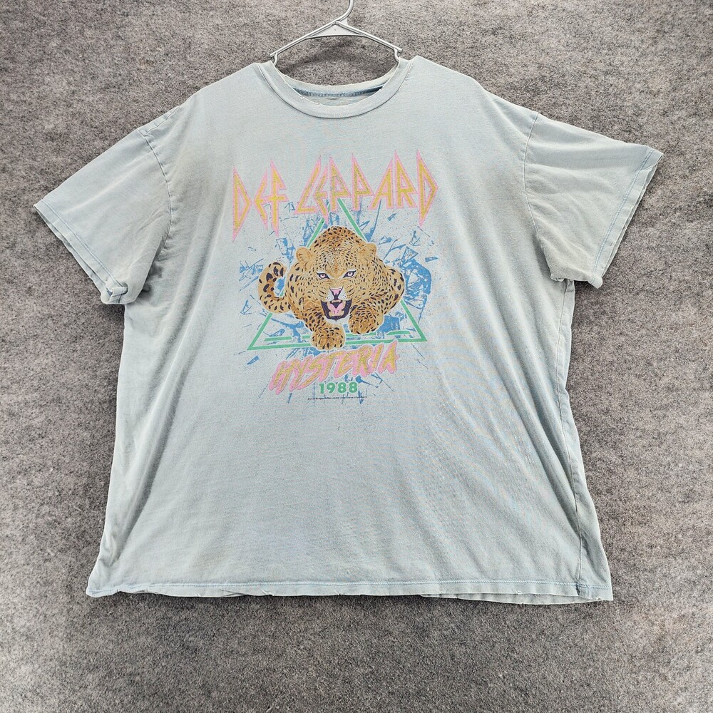 Def Leppard Shirt Womens L/XL Short Sleeve Blue Hysteria Vinyl Icons